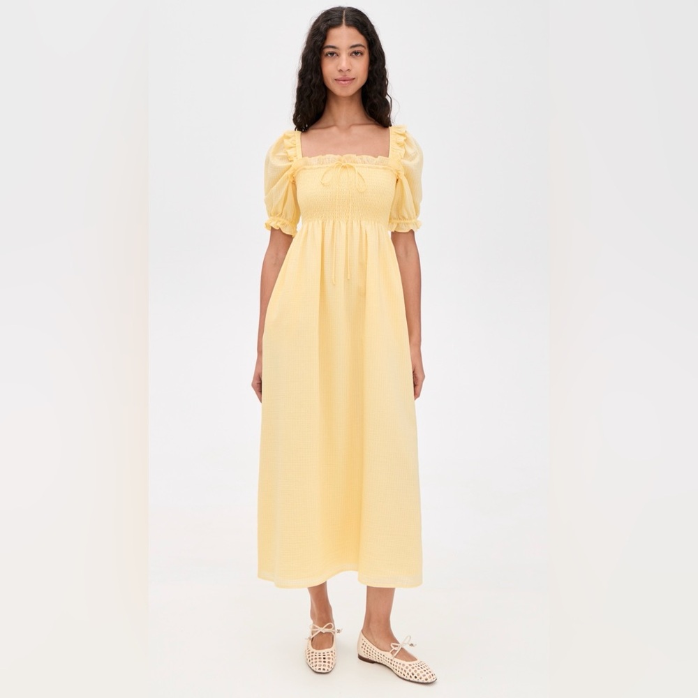 Hill House Scarlett Nap Dress Butter Yellow Tonal Seersucker Midi - Picture 6 of 12